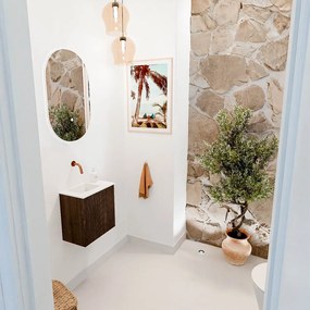Mondiaz Joya 40cm toiletmeubel walnut met wastafel faye links zonder kraangat talc