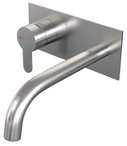 Brauer Brushed Edition ColdStart wastafelkraan inbouw gebogen uitloop met achterplaat model D2 RVS geborsteld PVD