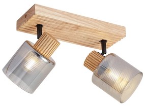 Moderne spot hout met smoke glas 2-lichts draai- en kantelbaar - Gracy