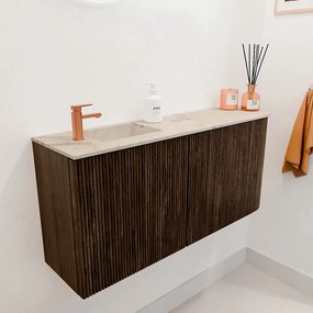 Mondiaz Joya DLux 90cm toiletmeubel ronding rechts walnut met wastafel faye links 1 kraangat frappe