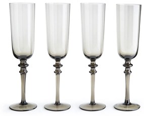 Set van 4 champagneglazen in gerookt glas, Venelli