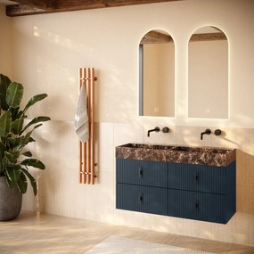 Muebles Murcia badmeubel ribbelfront 120cm marine blauw met Dark Emperador wastafel zonder kraangaten