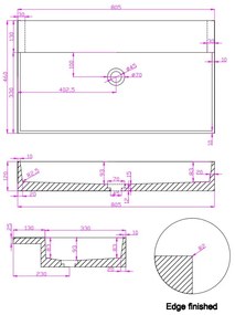 Saniclear Dark Emperador marmeren wastafel 80x46cm zonder kraangat