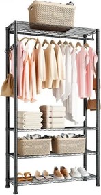 VEVOR Kledingrek (in hoogte verstelbaar) Gemaakt van koolstofstaal met 1 kledingstang &amp; 227 kg draagvermogen &amp; 4 planken &amp; 8 haken, voor Slaapkamer Kledingkast Garderobe Gang