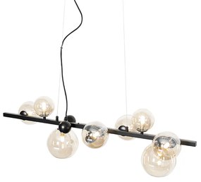 Eettafel / Eetkamer Art Deco hanglamp zwart met amber glas 8-lichts - David Art Deco G9 Binnenverlichting Lamp