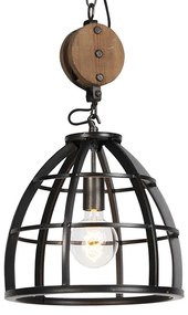 QAZQA Arthur Industriële ronde hanglamp zwart staal 34,5 cm Industriele / Industrie / Industrial E27 Binnenverlichting Lamp