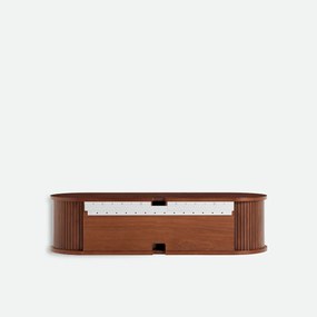 TV-meubel van notenfineer, 2 schuifdeuren, B 120 cm, MARCELINO