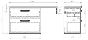 Aqualine Vega 124.5cm badkamermeubel met witte vierkante waskom links eiken