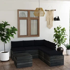 vidaXL 6-delige Loungeset met kussens pallet grenenhout