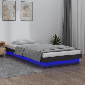 vidaXL Bedframe LED massief hout grijs 75x190 cm 2FT6 Small Single