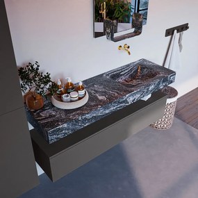 Mondiaz Alan DLux badmeubel 150cm dark grey 1 lade met wastafel lava rechts zonder kraangat