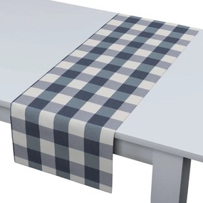 Dekoria Rechthoekige tafelloper collectie Quadro wit-donkerblauw geruit 40 x 130 cm