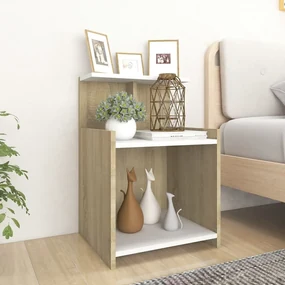 vidaXL Nachtkastjes 2 st 40x35x60 cm spaanplaat wit sonoma eikenkleur