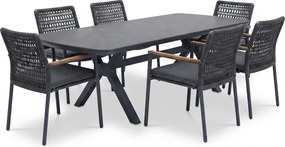 Vespera Salta dining tuinset 220x100xH74 cm 7 delig antraciet keramiek