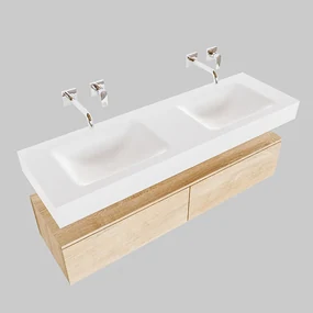 Zaro ALAN vrijhangende wastafel 150cm met wasbak dubbel en onderkast in kleur washed oak 2 lade(s)