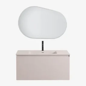 Macrae Houten Badkamermeubelset Met Geïntegreerde Wastafel Beige – Linnen & Ovaal Led En Anticondens 100x65 Cm Meunier - Sklum