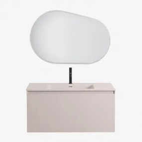 Macrae Houten Badkamermeubelset Met Geïntegreerde Wastafel Beige – Linnen & Ovaal Led En Anticondens 100x80 Cm Meunier - Sklum