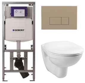 Adema Classico Toiletset - inbouwreservoir -toiletpot -basic toiletzitting - bedieningsplaat rechthoekige knoppen taupe - wit 4345100/0261520/SW1102379/0701131