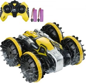 VEVOR Amfibische afstandsbediening autoboot, 2,4 GHz, 12 km/u, 4WD waterdichte RC-auto voor kinderen, 360° roterende stuntauto met 2 batterijen, all-terrain water strand zwembad speelgoed voor jongens en meisjes vanaf 6 jaar, geel