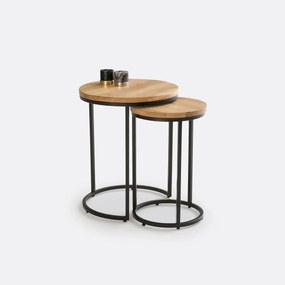 Set van 2 eiken en metalen bijzettafels, Vova