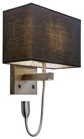 Wandlamp staal met zwarte kap en leesarm incl. LED - Bergamo