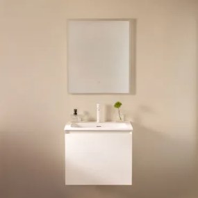 Macrae Zwevend Houten Badkamermeubelset Met Geïntegreerde Wastafel Wit & Rechthoekige Led En Anticondens 60x70 Cm Riben & Wit ↑20 - Sklum