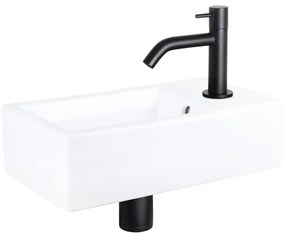 Differnz Force fonteinset - 40x22x11.5cm - Rechthoek - 1 kraangat - Gebogen matte zwarte kraan - Keramiek Wit SW354807/SW499009/SW529054/SW724040/SW796275