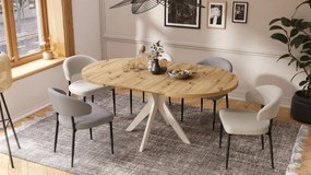 RENZO Artisan Eiken/beige poot (Champagne) - RONDE TAFEL Ø110 UITKLAPBAAR TOT 180 cm |VOOR DE KEUKEN EETKAMER WOONKAMER RETRO