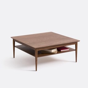 Vierkante salontafel in massief essen met fineer, dubbel blad, LUSSAN