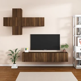 vidaXL 7-delige Tv-meubelset bewerkt hout bruineikenkleurig
