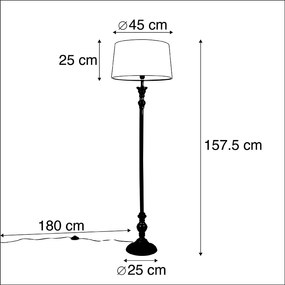 Stoffen Vloerlamp zwart met linnen kap wit 45cm - Classico Klassiek / Antiek, Landelijk / Rustiek E27 rond Binnenverlichting Lamp