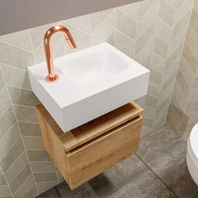 Mondiaz Andor toiletmeubel 40cm eiken met witte wastafel rechts met kraangat