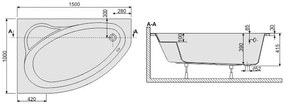 Plazan Ekoplus badkuip met paneel 150x100cm wit links inclusief potenset