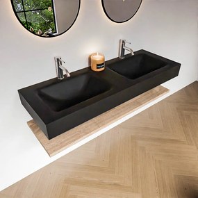 Zaro Alan badmeubel 130cm met planchet washed oak en vrijhangende wastafel cloud dubbel 2 kraangaten urban