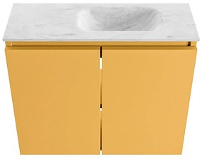 Mondiaz Ture DLux toiletmeubel 60cm ocher met wastafel opalo rechts met kraangat