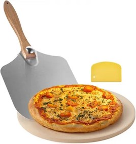 VEVOR Pizzasteen Baksteen 381 x 381 mm, Ronde Cordieriet Pizzasteen, Grote Steenplaat met Schraper en Aluminium Schil, 17 mm Dik, Hittebestendig, Geschikt voor Keukenovens, Broodbakken en Pizzabakken