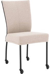 Goossens Eetkamerstoel Funk Zwarte Poten beige stof leuning en Zwart skater wiel met zwarte kapmet wielen, modern design