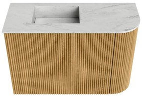 Mondiaz Joya DLux 60cm toiletmeubel ronding rechts oak met wastafel faye links zonder kraangat opalo