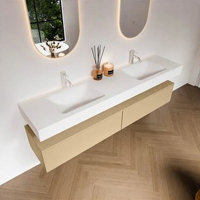 Zaro Alan badmeubel 190cm sand 2 lades met vrijhangende wastafel cloud dubbel 2 kraangaten talc