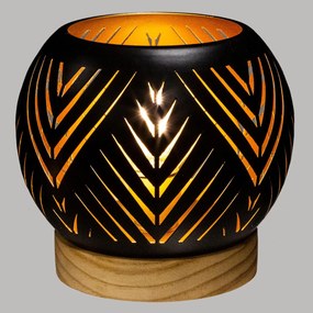 Atmosphera ronde LED lantaarn - Diameter 14.5 cm - Houten voet - Bollenlamp op batterij (Exclusief)