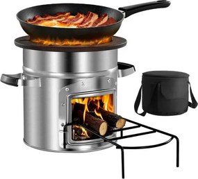 VEVOR Rocket Stove, BBQ Rocket houtkachel met draagtas, roestvrij staal, enkele deur, voor het verbranden van takjes, stokjes of houtskool voor koken in de buitenlucht, kamperen, buitenkachel, campinggrill