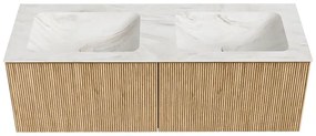 Mondiaz Kurve-dlux 130cm badmeubel oak met 2 lades en wastafel leaf dubbel zonder kraangat ostra