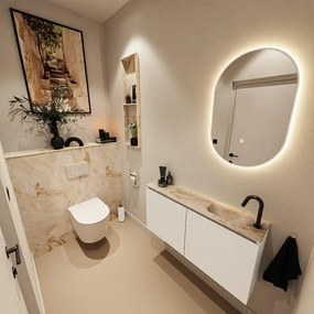 MONDIAZ TURE-DLUX 100cm toiletmeubel Talc. EDEN wastafel Frappe positie rechts. Met 1 kraangat. TUREDX100TALR1FRA