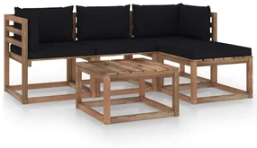 vidaXL 5-delige Loungeset met zwarte kussens