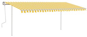 vidaXL Luifel handmatig uittrekbaar met palen 5x3,5 m geel en wit
