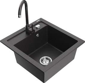 Mexen Vito granieten spoelbak 1-komerig met keukenmengkraan Telma, zwart gespikkeld - 6503-76-670200-76