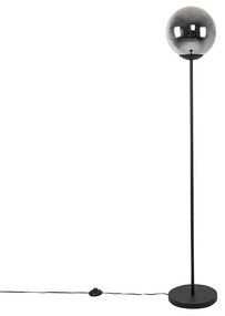 Art deco vloerlamp zwart met glas smoke - Pallon