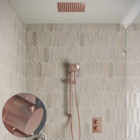 Saniclear Cube Curved inbouw regendouche met inbouw douchekop 30x30cm, glijstang en 2 standen handdouche geborsteld koper