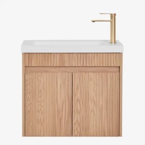 Narek Zwevend Houten Badkamermeubelset Met Geïntegreerde Wastafel Ash Brown & Spiegelloze & Goud ↑20 Cm Met Aftapkraan Zonder - Sklum