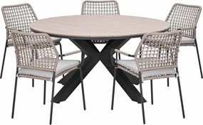 Garden Impressions Natas tuinset sand 6-delig - Tulli tuintafel light teak look Ø148 cm